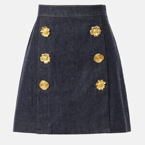 Adam Lippes Denim Skirt Cotton Blend Mini A-Line Medium Wash Blue 8 NO BUTTONS